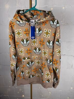 adidas originals tile allover print loose hoodie trace khaki men’s s nwt